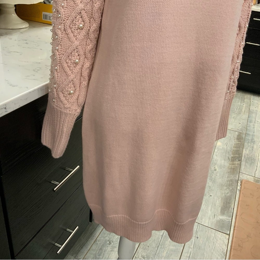 Eliza J Faux Pearl Knit Sweater Dress Size Large Blush Pink Classic Preppy New - Picture 3 of 11